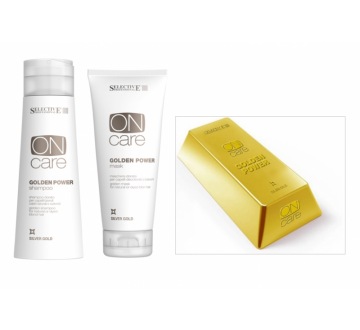 GOLDEN POWER SET (šampon + maska) zlatý šampon pro teplé odstíny přírodních nebo barvených blond vlasů v luxusním dárkovém balení